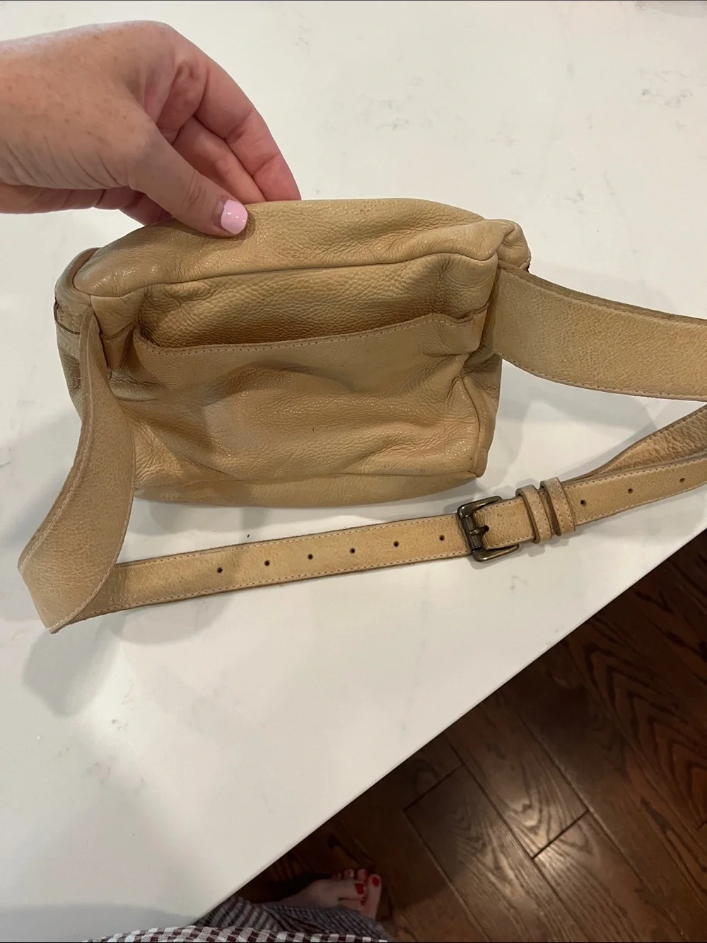 Free People Beige Crossbody Bag with Tan Front Pocket